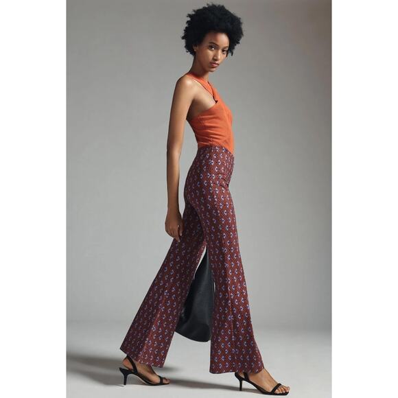 Anthropologie Womens The Joni Wide Leg Flare Printed Knit Pants Hippie 70s Retro - Picture 1 of 8